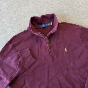 POLO RALPH LAUREN Men's Large Pullover 1/4 Zip Sweater Shirt Maroon